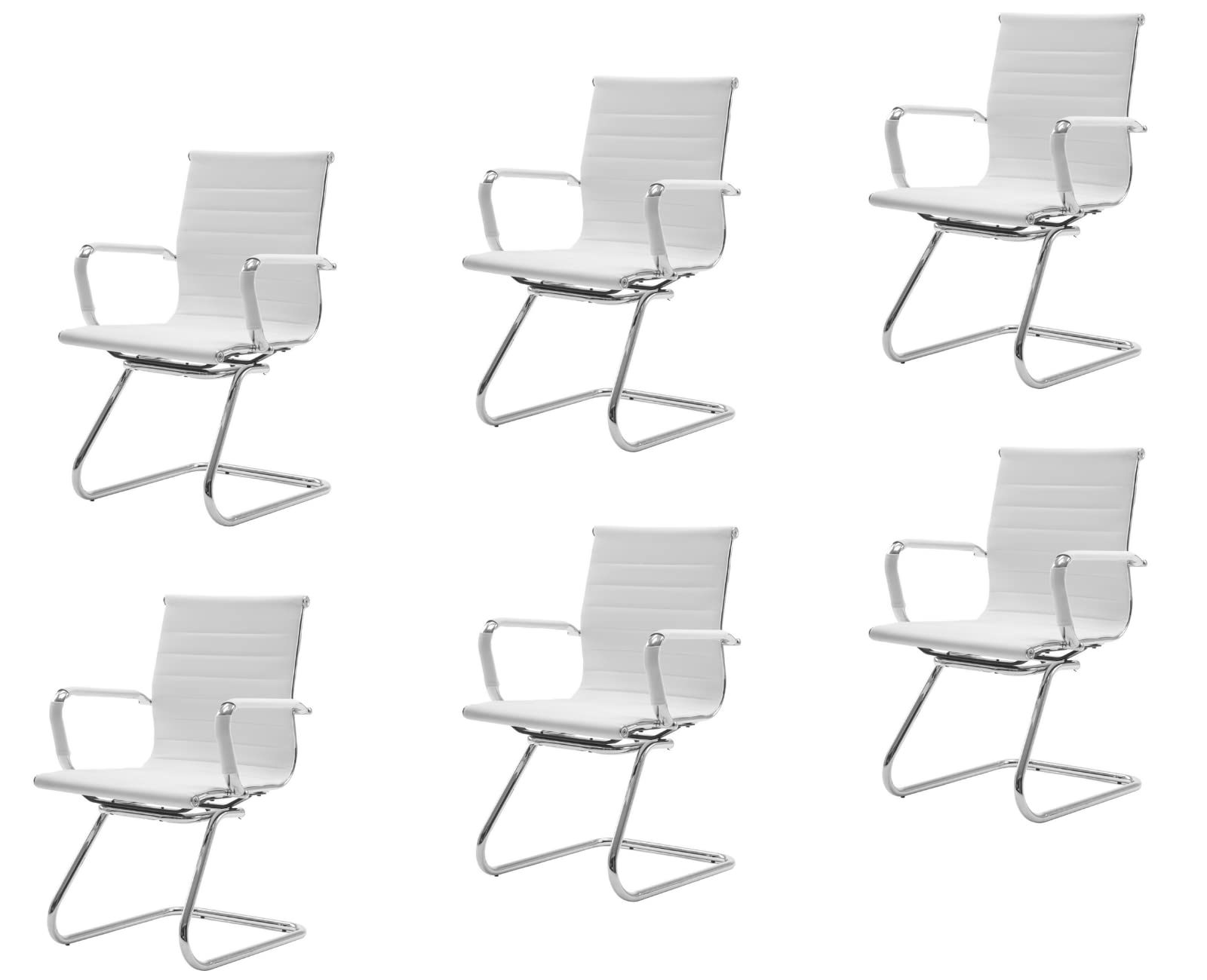 CIMOTA Waiting Room Chairs Leather Office Guest Chair Mid Back Reception Chairs with Sled Base for Meeting/Patient/Conference Room, White Set of 6