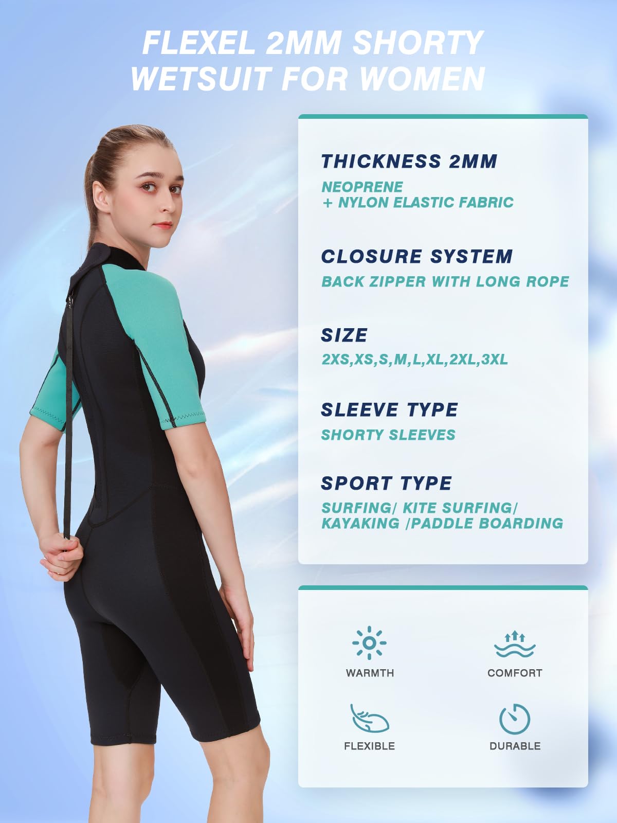 FLEXEL Shorty - Muta subacquea per uomini e donne, in neoprene da 2 mm e 3 mm, con cerniera posteriore, mantiene il calore in acqua fredda, per immersioni, snorkeling, surf, nuoto