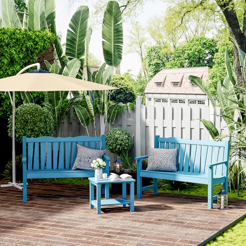 Image of Outdoor Bench Set of 2, Weatherproof Garden Benches for Outdoors, All Weather HIPS Patio Bench Holds up to 800lbs, Never Rot or Fade, Comfort Bench for Porch Garden Patio Yard and Park