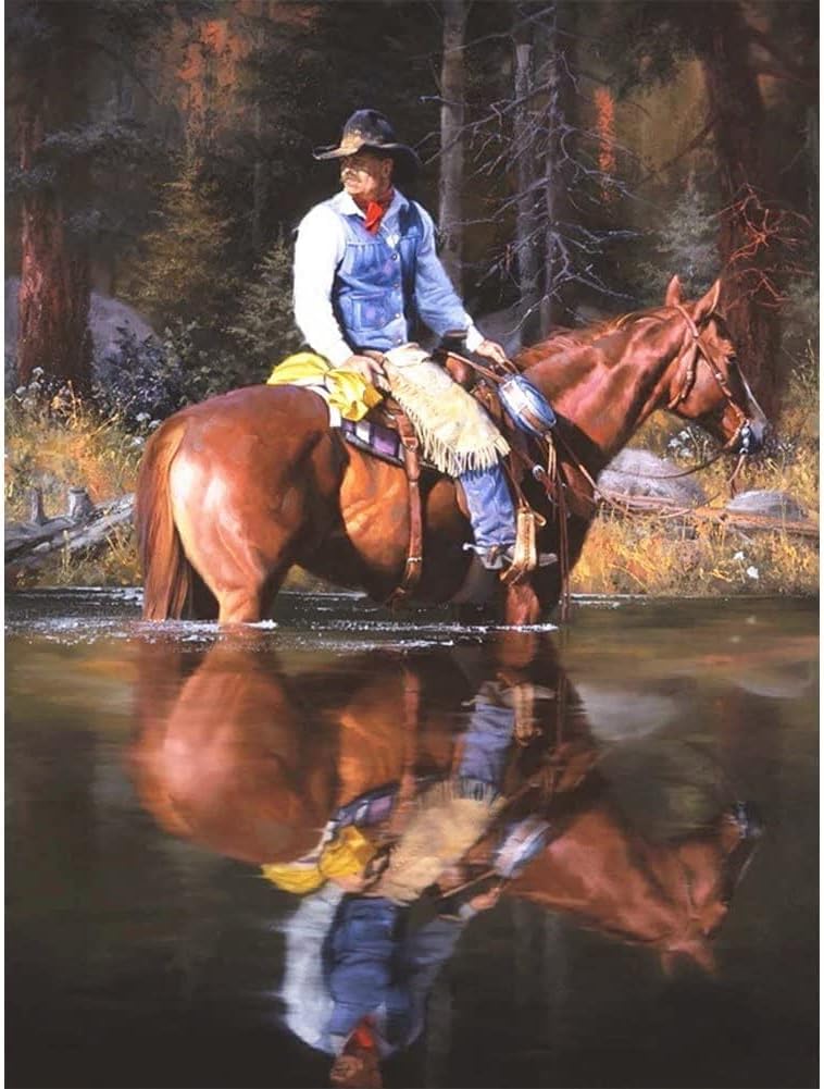 Cowboy 5D DIY Diamond Painting Full Round Drill Rhinestone Embroidery for Wall Decoration New Year's Gift 12X16 inch