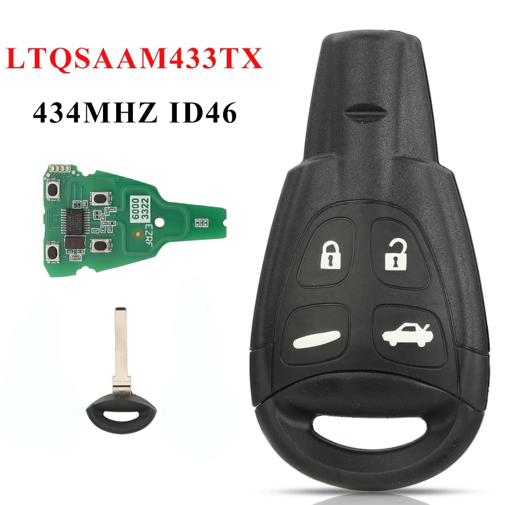 4-Tasten Fernbedienung 433 MHz Smart Key für Saab 9-3 9-5 2003-2007