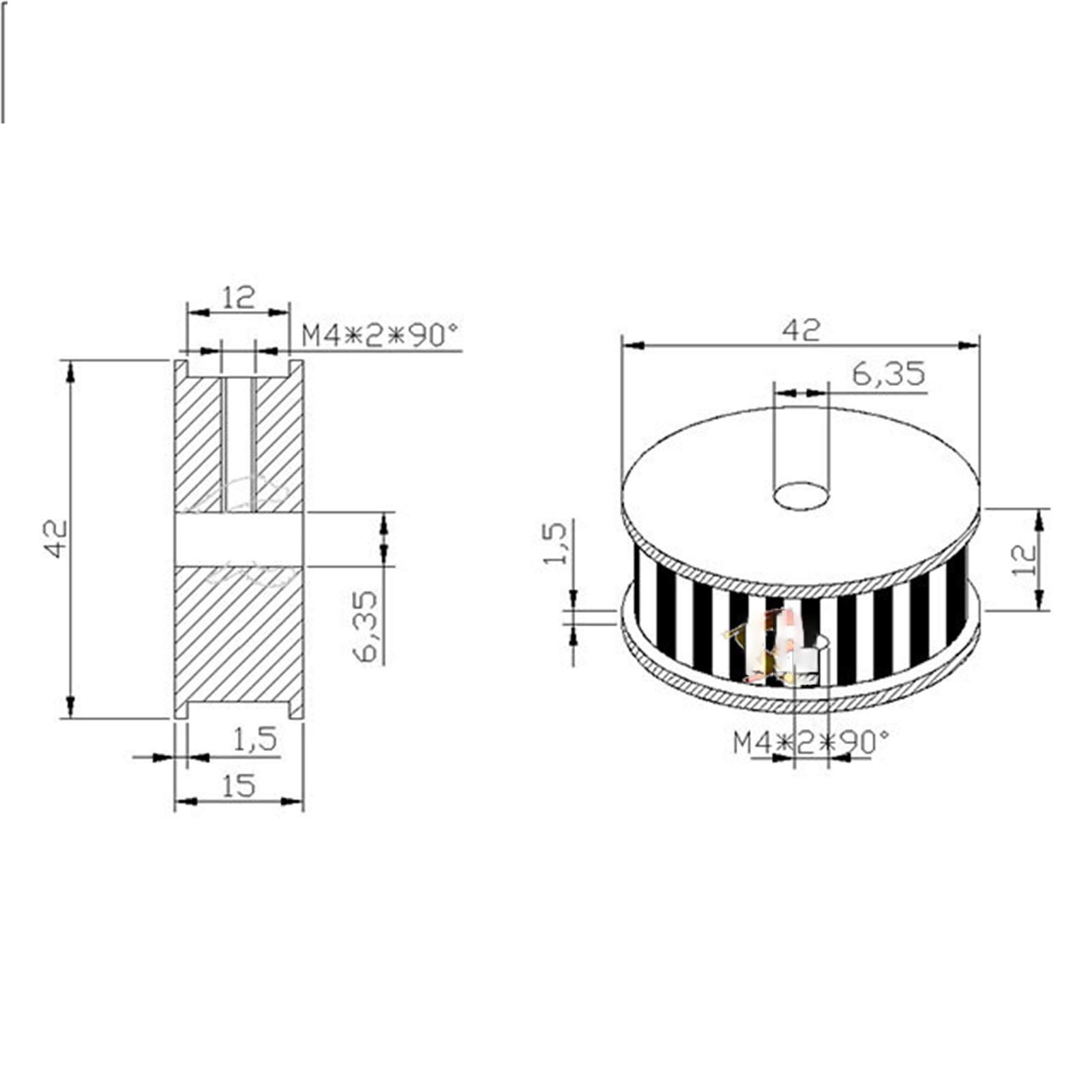 Riemenscheibe, 60 Zähne, Aluminium, 60T, GT2-Bohrung 8 mm, 6, 35(Bore 6.35mm)