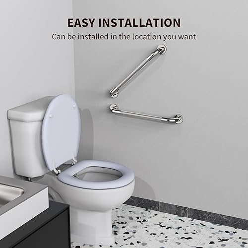 Miniatura 4 de ZUEXT - Paquete de 2 manijas antideslizantes para regadera de 24 pulgadas, barra de equilibrio de baño moleteada de acero inoxidable cromado,