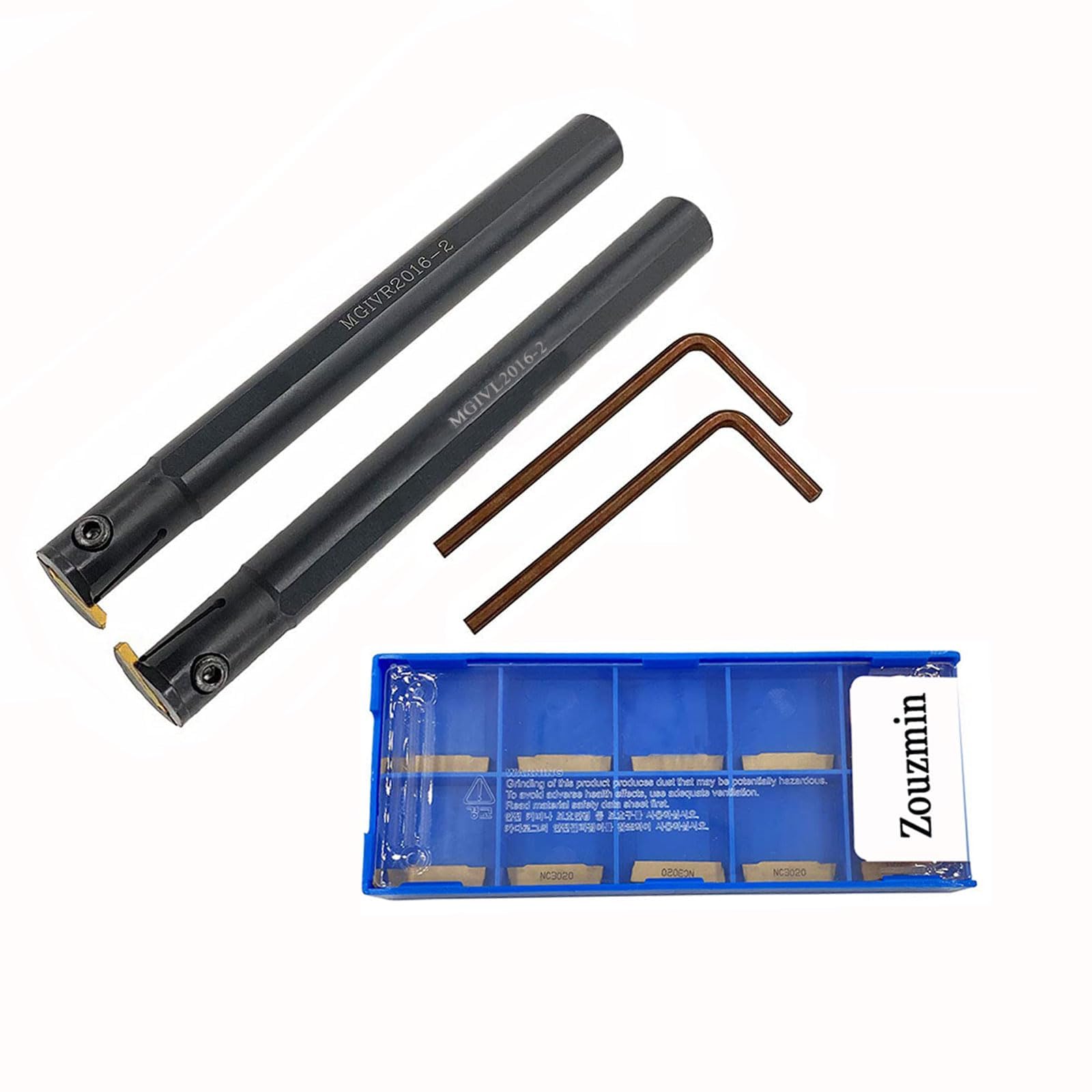 5/8 ", 3/8" MGEHR/L MGIVR/L Lathe Grooving Cut-Off Parting Tool Holder with MGMN150/200 Carbide Grooving inserts for steel (2pcs 5/8 grooving holders with 10pcs mgmn200 inserts)