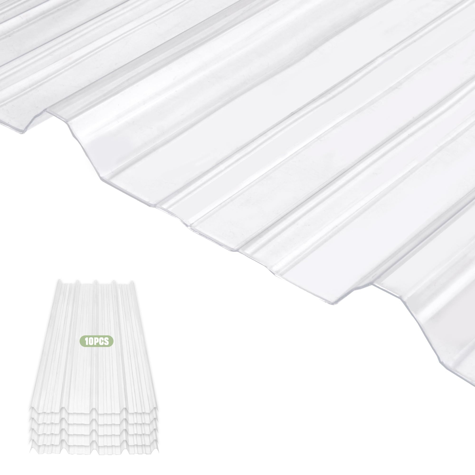 Solaroxy 10pcs 47'' L x 35'' W Polycarbonate Roofing Panels, 0.03'' Transparent Polycarbonate Greenhouse Panels, Corrugated Gazebo Top Cover Roof Replacement for Patio Garden Garage Chicken Coop