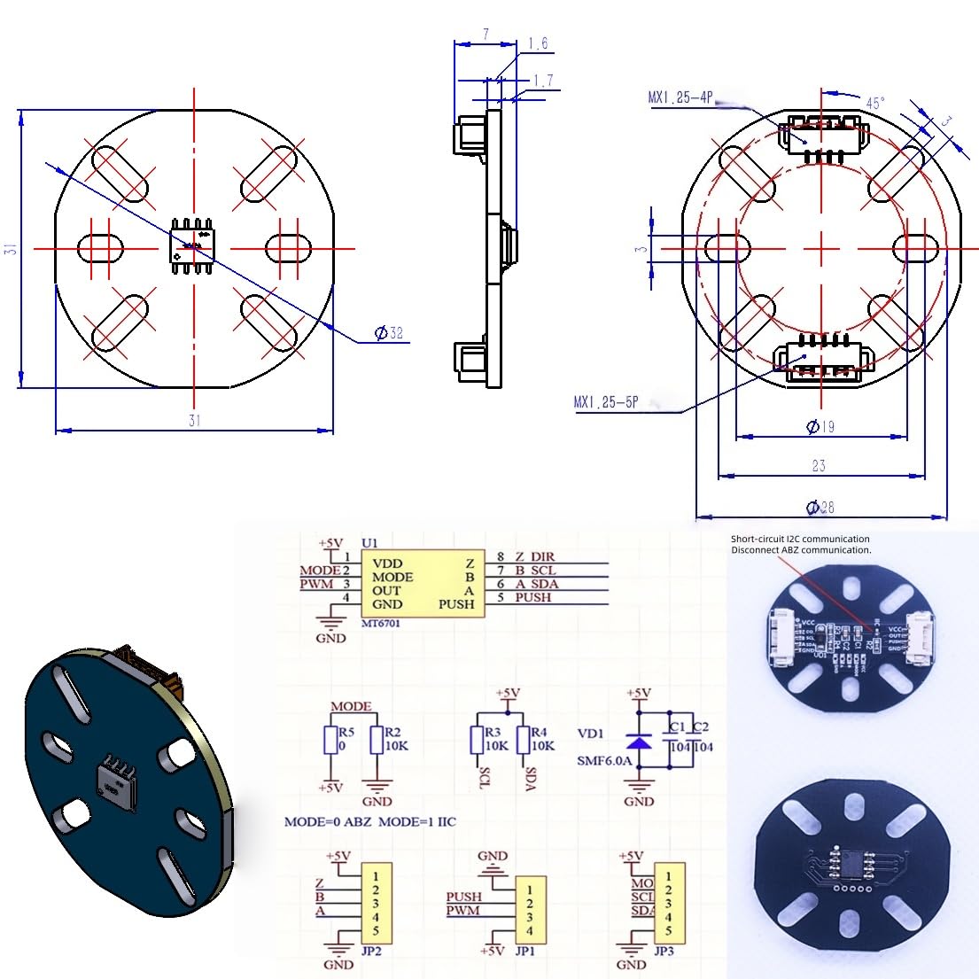 12V 24V 36V 4015 BLDC Brushless DC Motor, Hollow Shaft External Rotor Small Motors with AS5600/MT6701 Magnet Encoder, High Torque Low Speed for Robot Joints Gimbal Robotic Arm Car (Motor+MT6701)