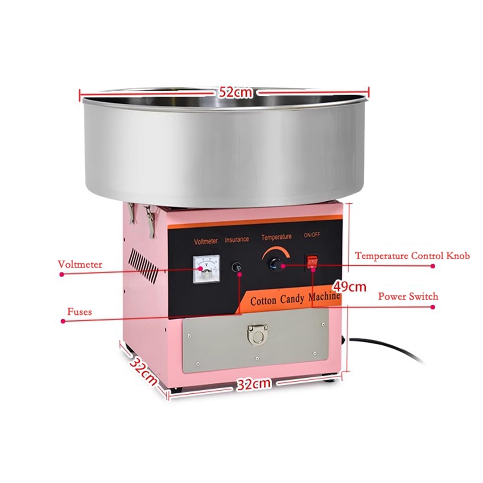 Maquina Algodón Azúcar Máquina eléctrica de algodón de azúcar, fabricante comercial con tazón de acero inoxidable, cuchara for azúcar y cajón for fiesta de cumpleaños Máquina Algodón Caramelo