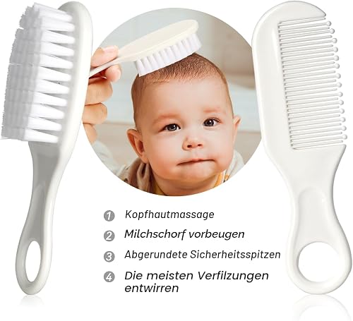 Ensemble de soins de sécurité pour bébé avec brosse à cheveux, peigne et coupe-ongles, kit essentiel pour nouveau-né filles garçons (gris blanc) - 2