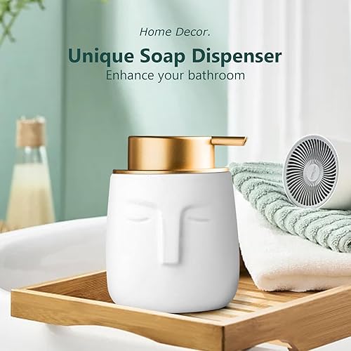 Miniatura 5 de Tmore Dispensador de jabón de cerámica moderno de 11.8 onzas, botellas líquidas de mano únicas en forma de cara con bomba, dispensador de loción