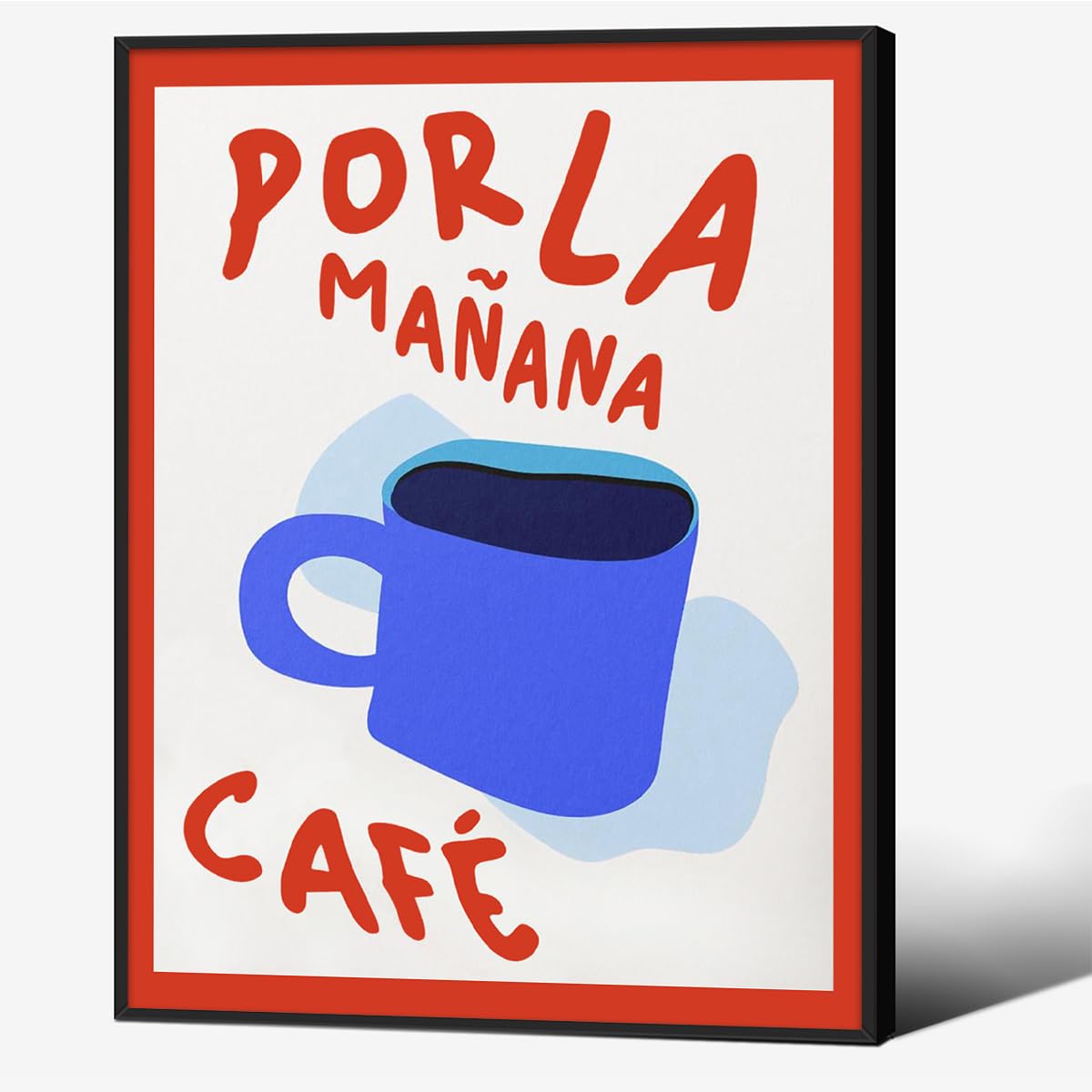 Black Framed Wall Art Posters Kitchen Por La MaΓ±ana Cafe Print Vintage Coffee Artwork Pictures for Home Dining Room Living Room Office Apartment Decor 12x16in