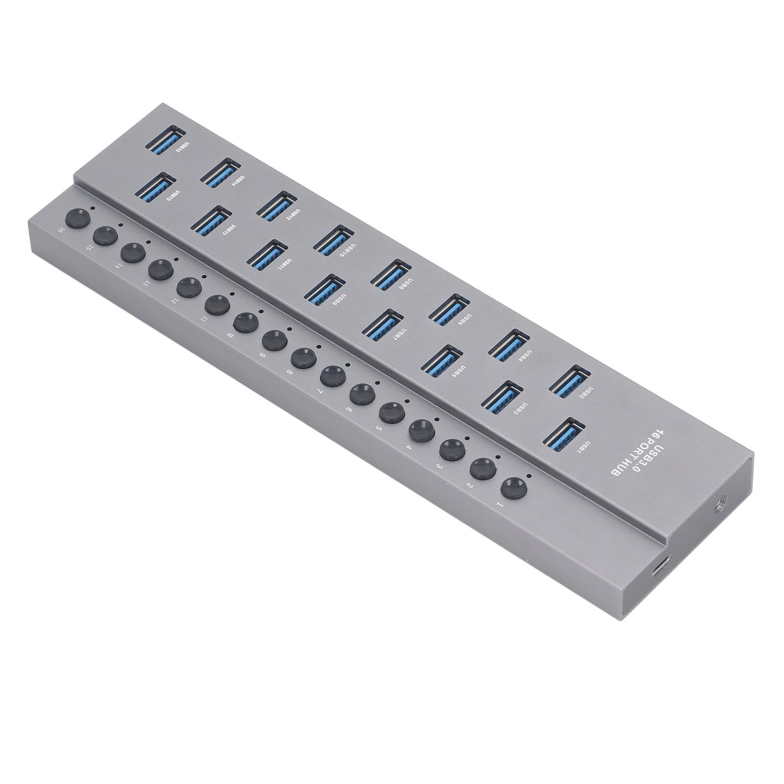 Koncentrator USB 3.0, 16-portowy Rozdzielacz Koncentratora, z Zasilaczem 12 V 8 A, Szybki Transfer Danych 5 Gb/s, Indywidualny Przełącznik z diodą LED, do Tabletu i Drukarki