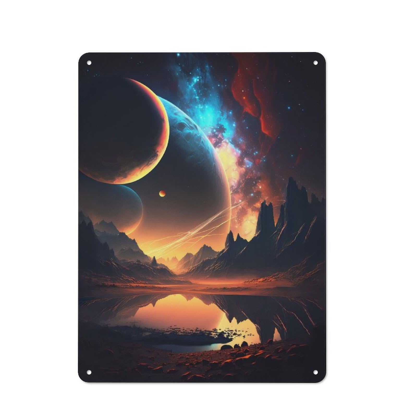 Junmoney Dawn In Space Landscape Retro Metal Wall Sign 40X30cm For Guest Room Or Hallway, New-Space Wall Decor For Home Decor Collectors