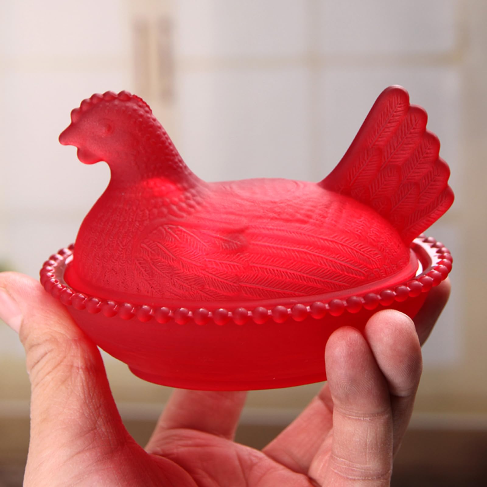 Caja de caramelos de cristal para gallina en nido, tarros de dulces con tapa, decoración de mesa cubierta de caramelos, plato de postre, cuenco cubierto de regalo