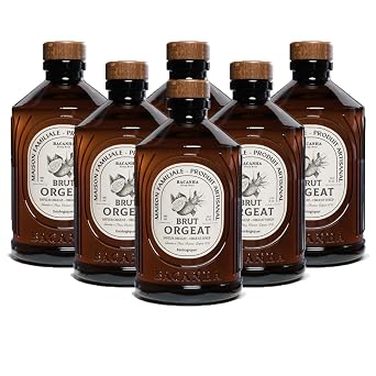 Bacanha Organic Raw Orgeat Syrup Pack of 6 - Premium French Almond & Orange Blossom Syrup - Nutty Floral Flavor for Cocktails & Baking - Gourmet and Organic - For Coffee, Mocktails - 400ml Glass Bottle