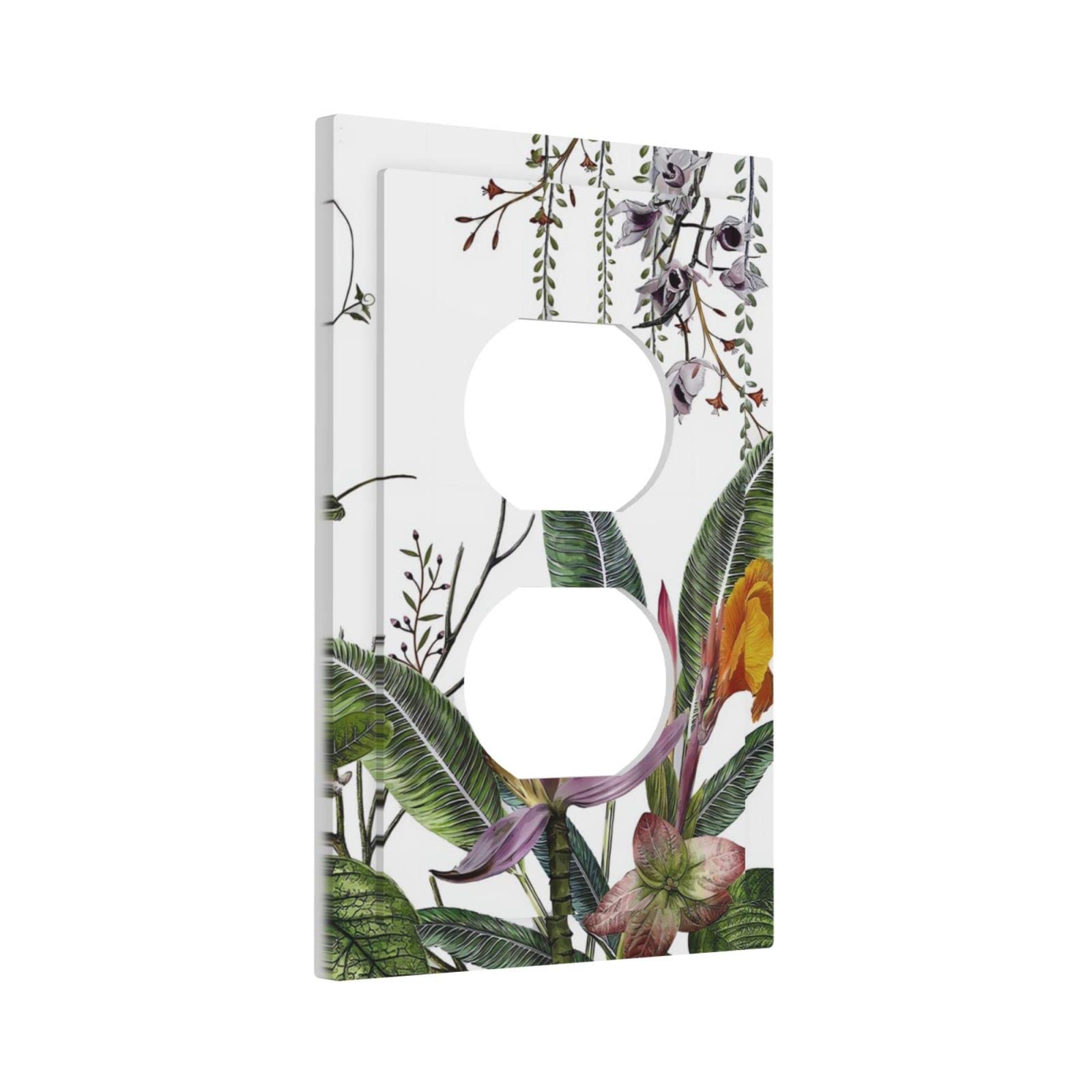Duplex-Steckdosenabdeckung Blumenmuster – 12,7x7,6 Cm, Aquarell-Vintage-Design, Grün-gelb, Aus Polycarbonat