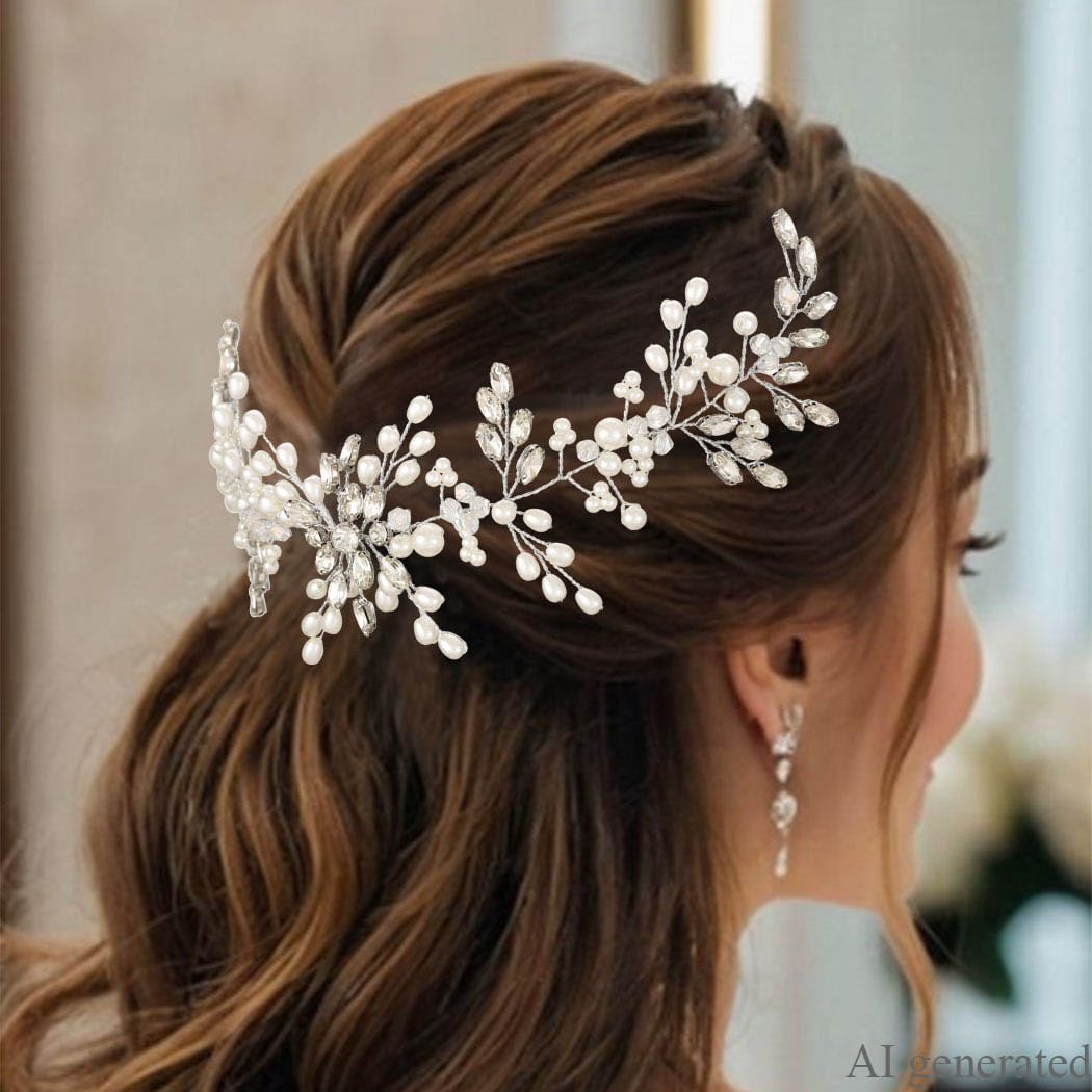 Asooll Bridal Headpiece Silver Wedding Hair Accessories Rhinestone Hair Pieces for Women image 4