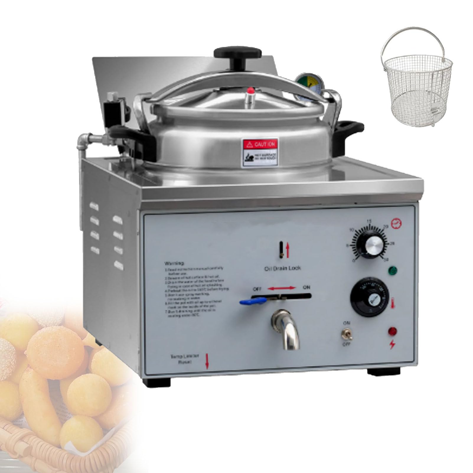 YXYLJOZ 16L Stainless Steel Pressure Fryer, Commercial Electric Deep Fryer with Adjustable Thermostat, High-Pressure Countertop Fryer for Restaurant, Snack Bar