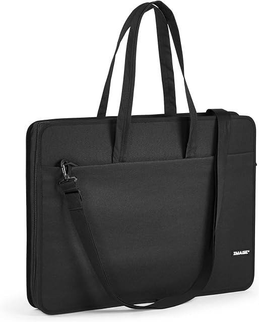 Image A3 Art Portfolio Case Waterproof Carrying Storage Bag with Shoulder Strap and Hidden Buckle for A3 Light Box, Black 60×45×8cm