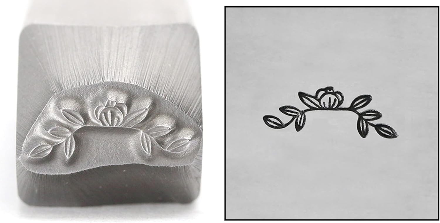 Magnolia Branch Metal Design Stamp, 11mm Garden Flower Border Punch Stamping Tool for Hand Stamped DIY Jewelry Crafts - Beaducation Original Metal Design Stamps