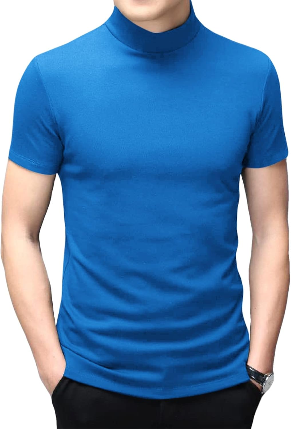 Mens T Shirt Short Sleeve Basic Mock Turtleneck Slim Fit Undershirt Pullover Thermal Solid Tops
