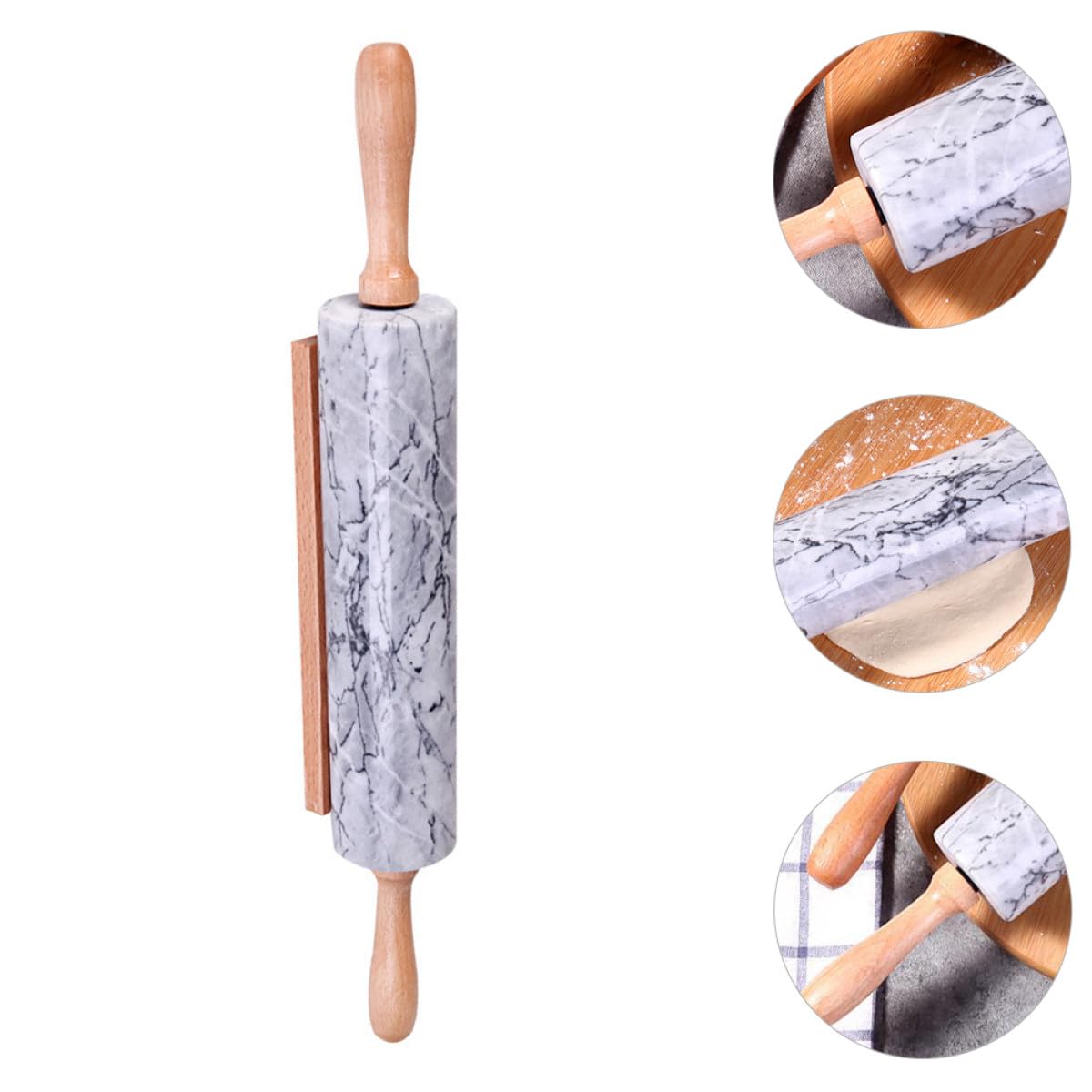 Artibetter Rodillo de Masa de Mármol Mango de Madera, Práctico y Multiusos para Repostería y Panadería, Diseño Simple Adecuado para Preparar Dumplings y Pan