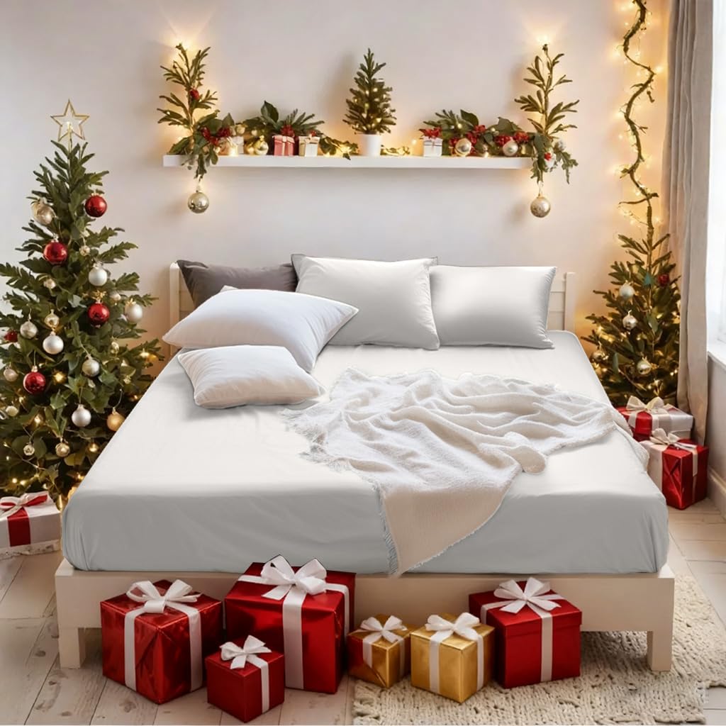 MOHAP Warm 16 inch(40cm) Extra Deep King Size Fitted Sheet Only Bedsheet No Pillowcases Brushed Microfiber Breathable No Color Fade White