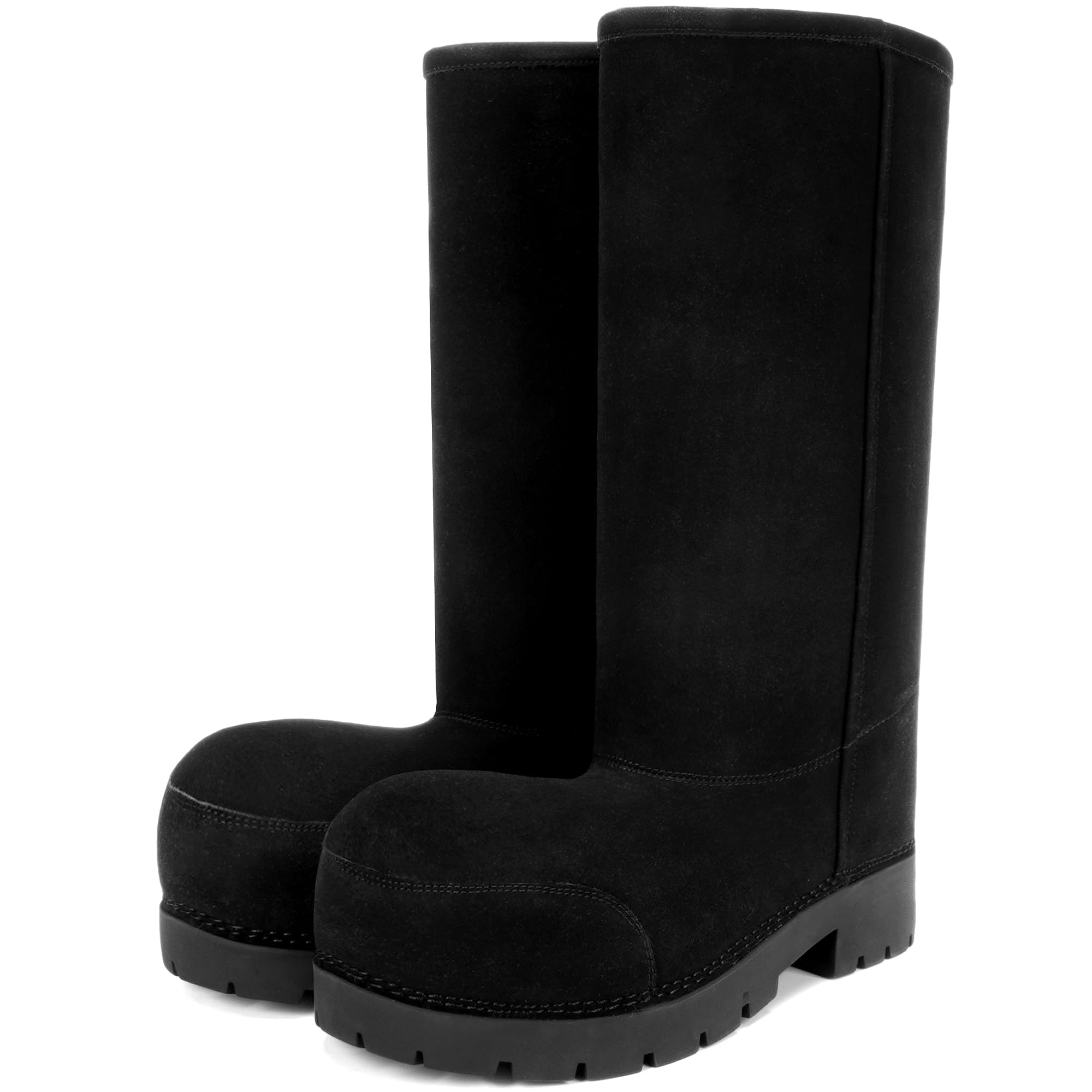 LACIKOSZ Faux Suede Platform Fuzzy Snow Boots Round Toe Hippy Winter Boots Slip On Knee High Chunky Heel Fur Tall Boots for Women