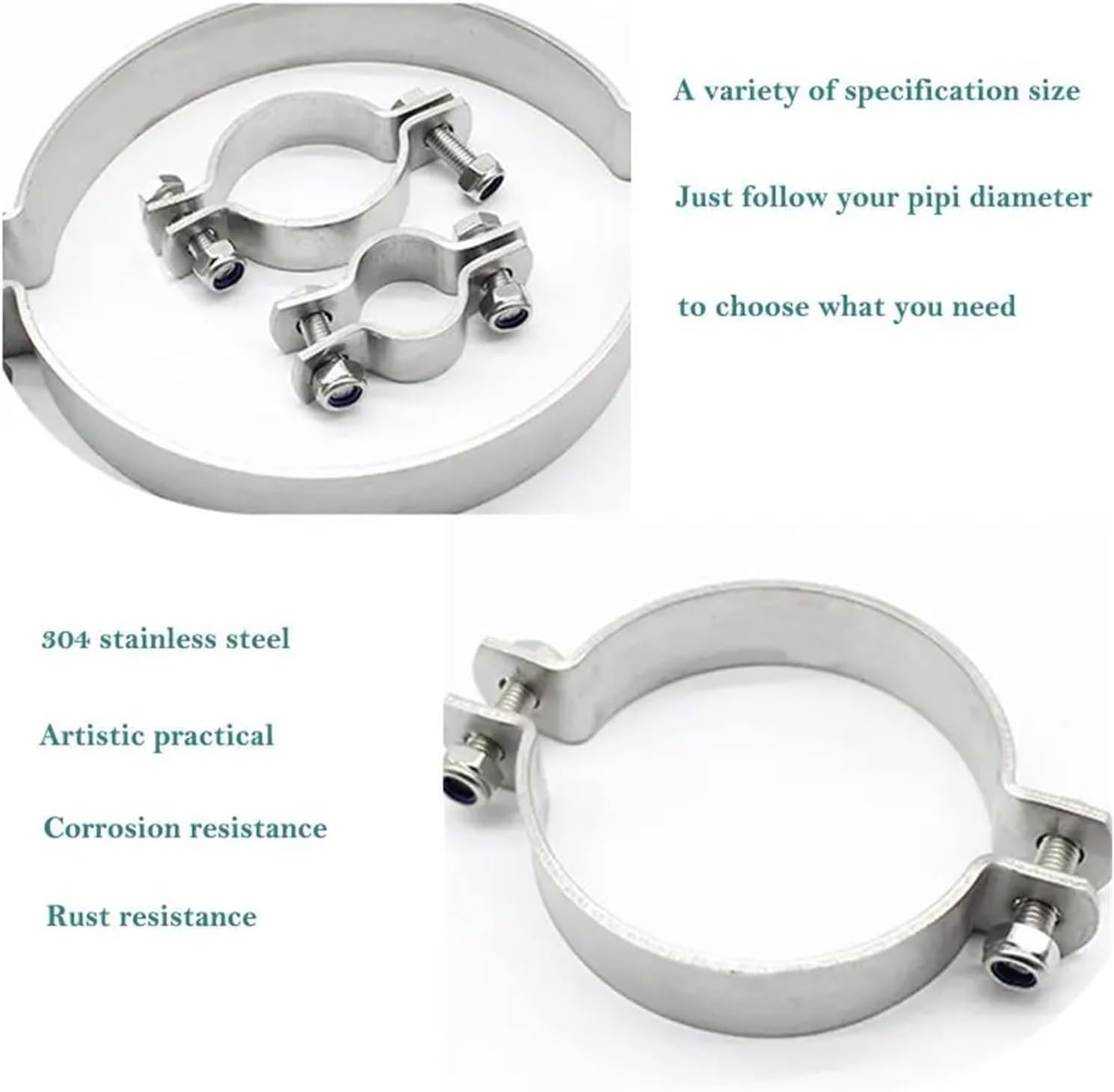 Ceiling Mount Pipe Support 2PCS Pipe Hanger Bracket Clamp Support Clip 304 Stainless Steel 25-133mm Heavy Duty Flat Tube Clamp Split Ring Hanger Pipe Clamp(2pcs 102-108mm)