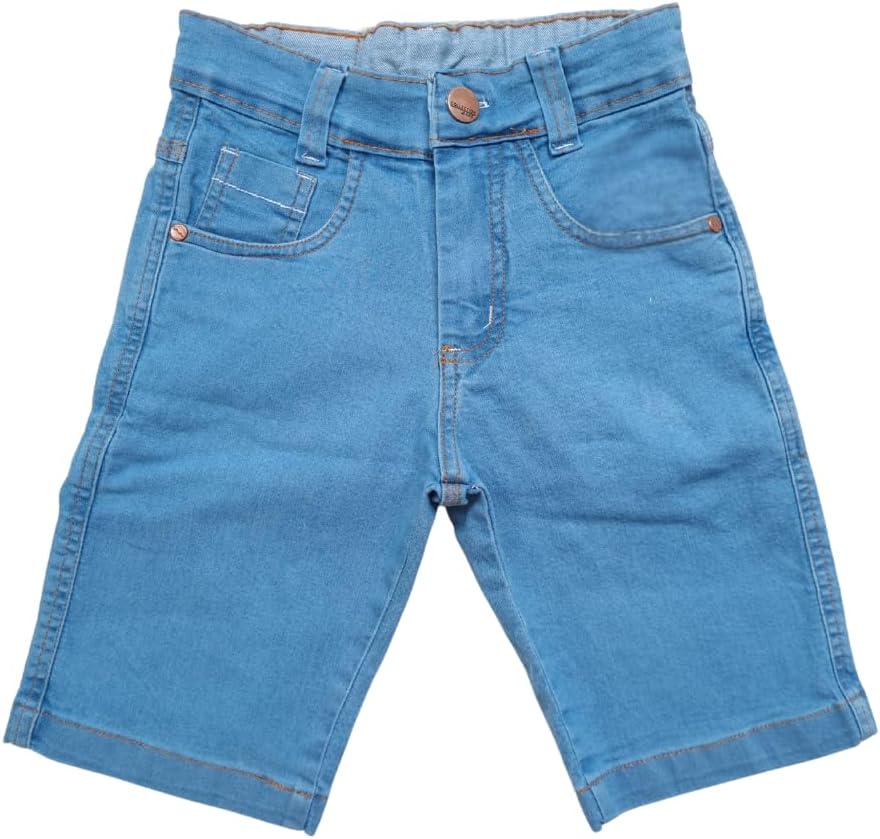 Bermuda Jeans Infantil e Juvenil Menino com Lycra, Azul Claro e Escuro, 2-16 Anos, Bolsos Frontais e Traseiros