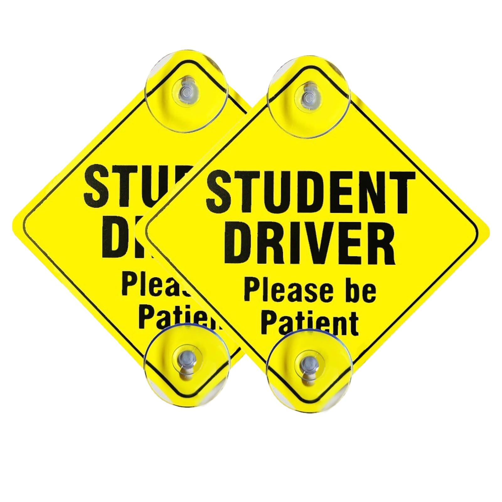 2 Piece Set Student Driver Sign On Car Window, Sticker with Suction Cup, Please Be Patient car New Student Driver, Car Yellow Sticker, 5 x 5 inches