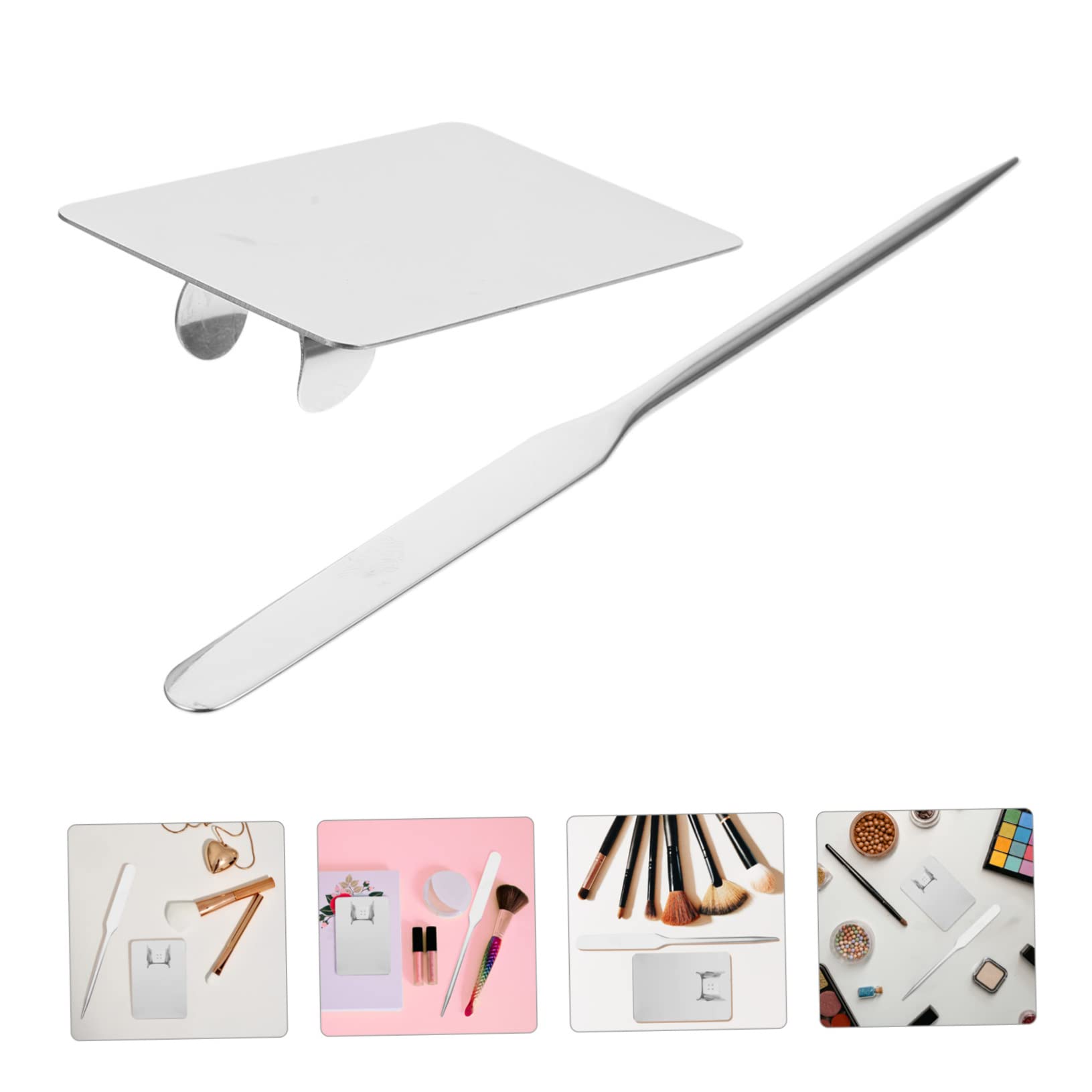 Beatifufu Professional Makeup Palette with Mixing Spatula Foundation Blending Tool Stainless Steel Plate for Easy Application