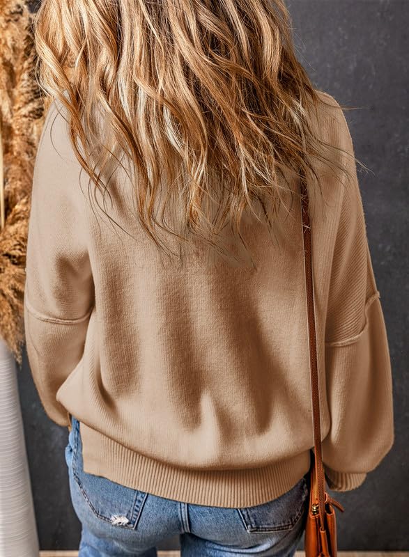 EVALESS Sweaters for Women Fashion 2024 Crewneck Batwing Sleeve Oversized Side Slit Ribbed Knit Pullover Sweater Tops4