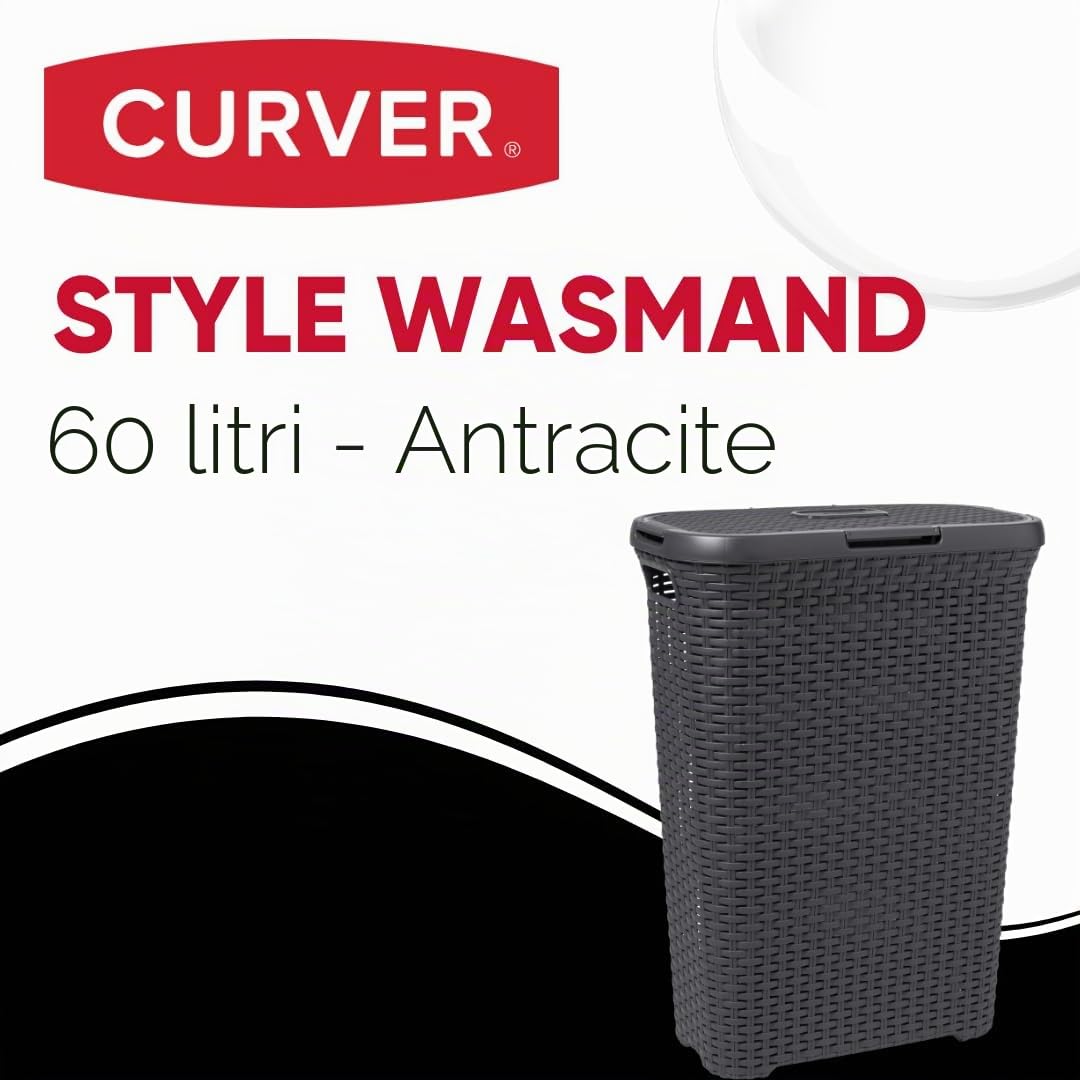 Curver 189211 - Cesto per biancheria in polipropilene aspetto vimini, 60 L, Nero