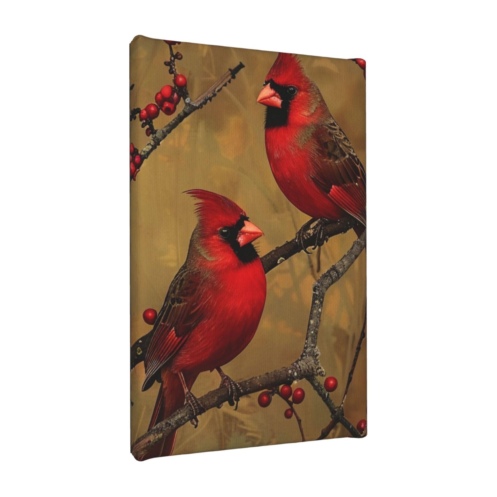 YKLJG Red birds Printed Wall Art Canvas Painting 20x30 CM Wooden Framed Picture Painting Artwork Prints for Bedroom Kitchen Home Office Decor