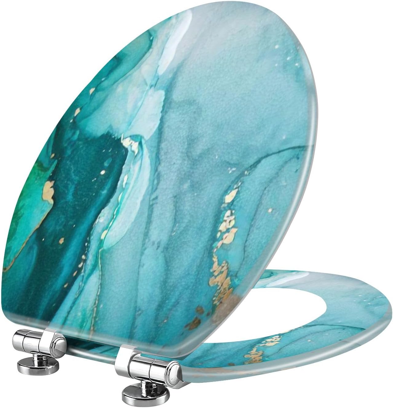 Elongated Toilet Seat Marble Streaks Blue Alcoholic Ink Marbled Resin