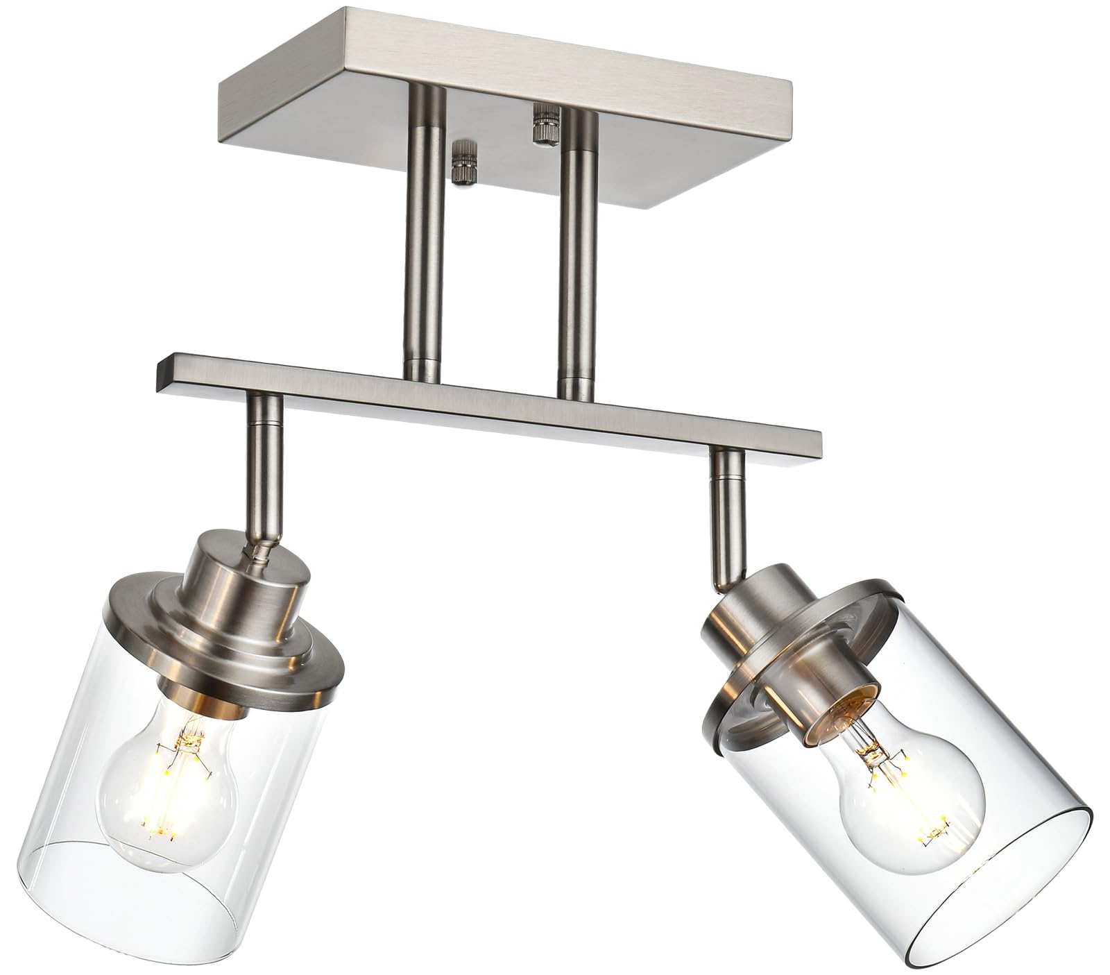 Yaohong 2-Light Track Lighting Kit Brushed Nickel Track Lighting Fixtures Bathroom Wall Light Ceiling Mount Rotatable Spotlights Kitchen