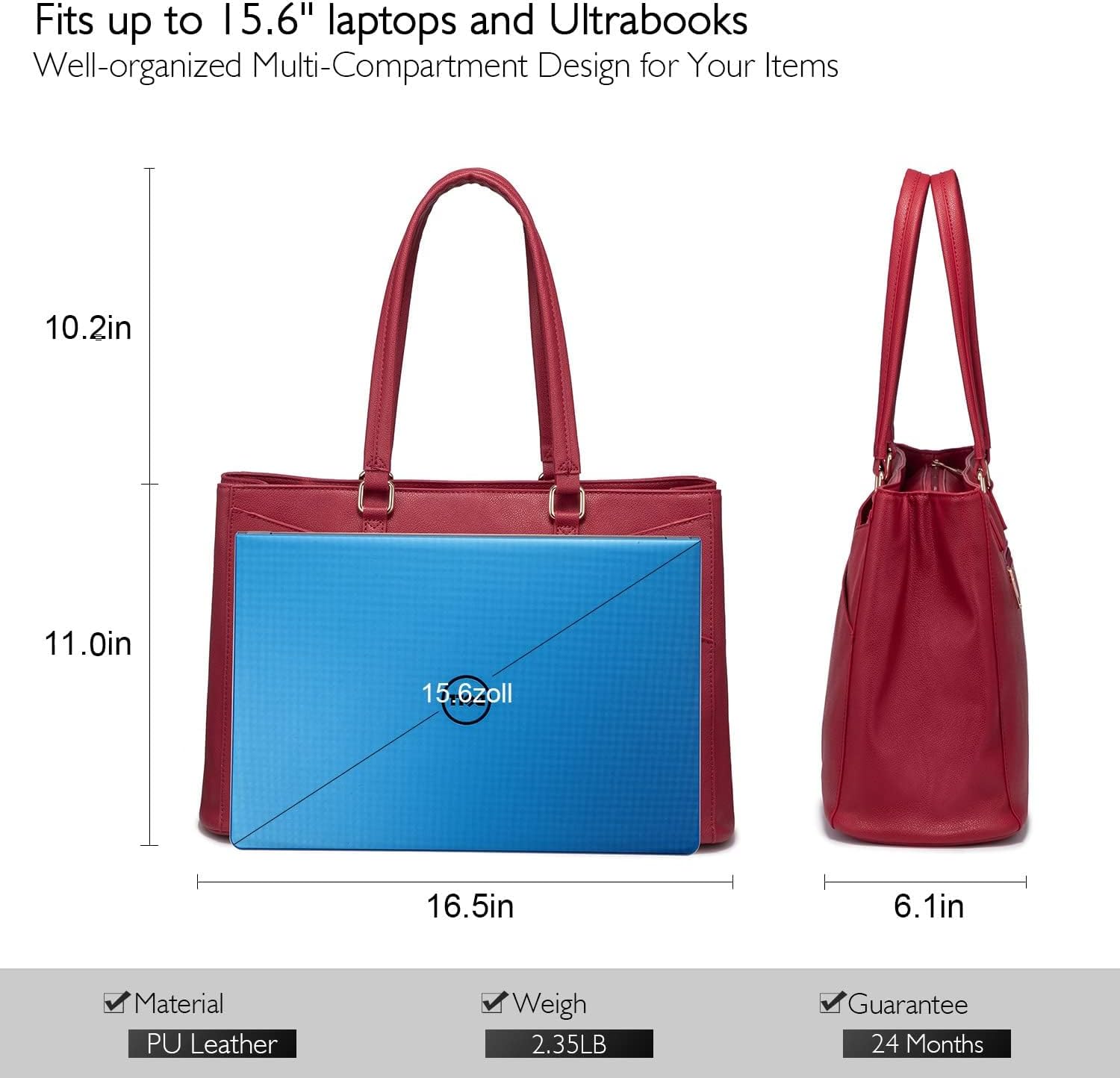 LOVEVOOK Laptop Bag for Women 15.6 Inch Tote Bags Waterproof Leather Briefcase Computer Women Business Office Work Bag,Red