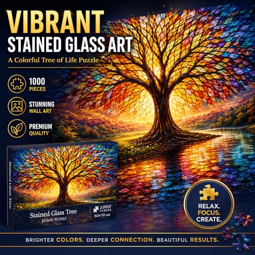 Rompecabezas Tree of Life para adultos, 1000 piezas, estilo vidrieras miniatura 2
