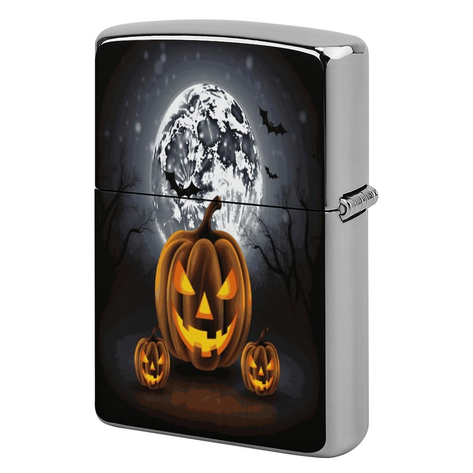 Btcowzrv Style Halloween Moon Bat Pumpkin Metal Lighter Case Sleeve Cover Holder