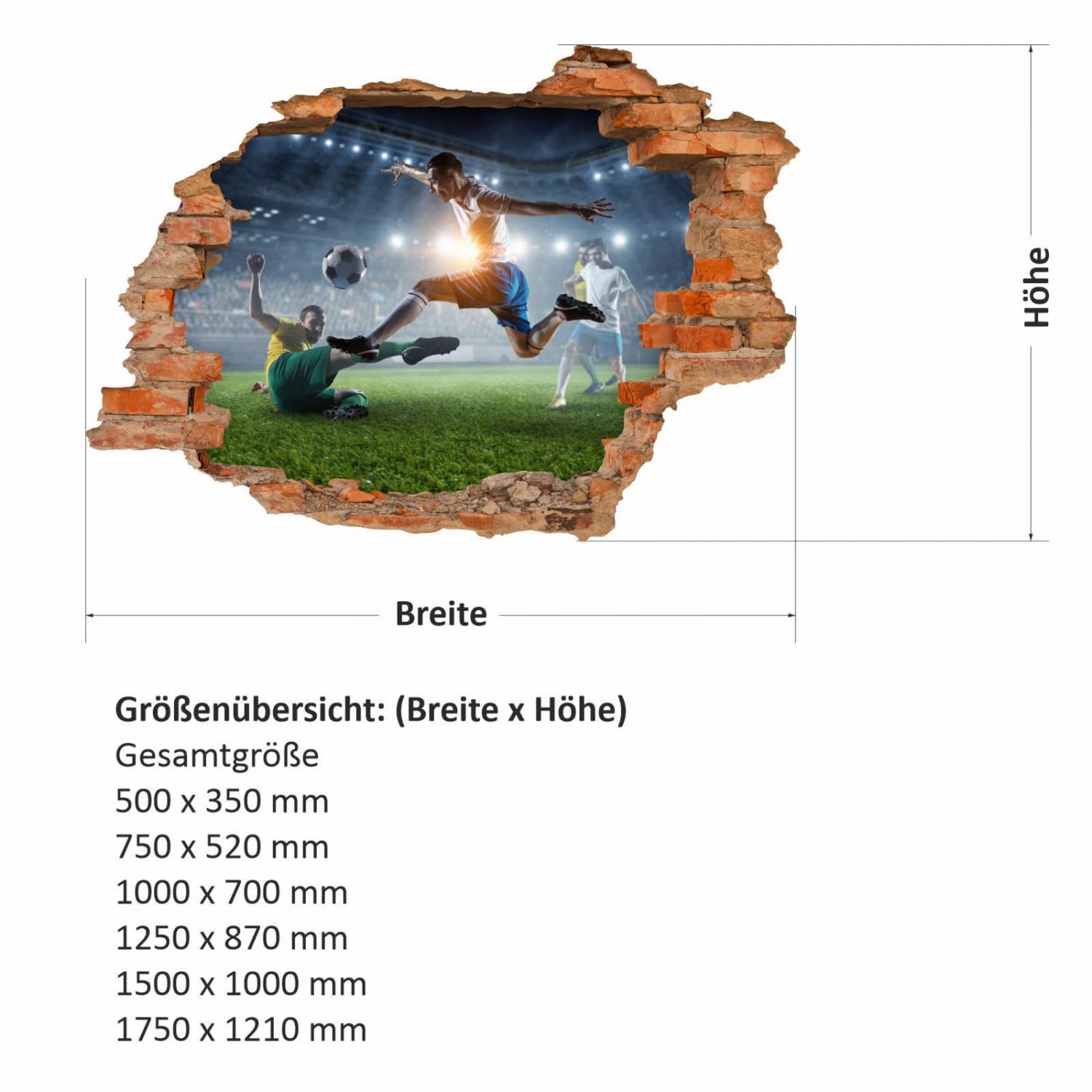 nikima Schönes für Kinder 223 - Adesivo da parete, motivo calcio, foro nella parete, dimensioni: 1500 x 1000 mm, in 6 misure, per cameretta dei bambini, decorazione da parete