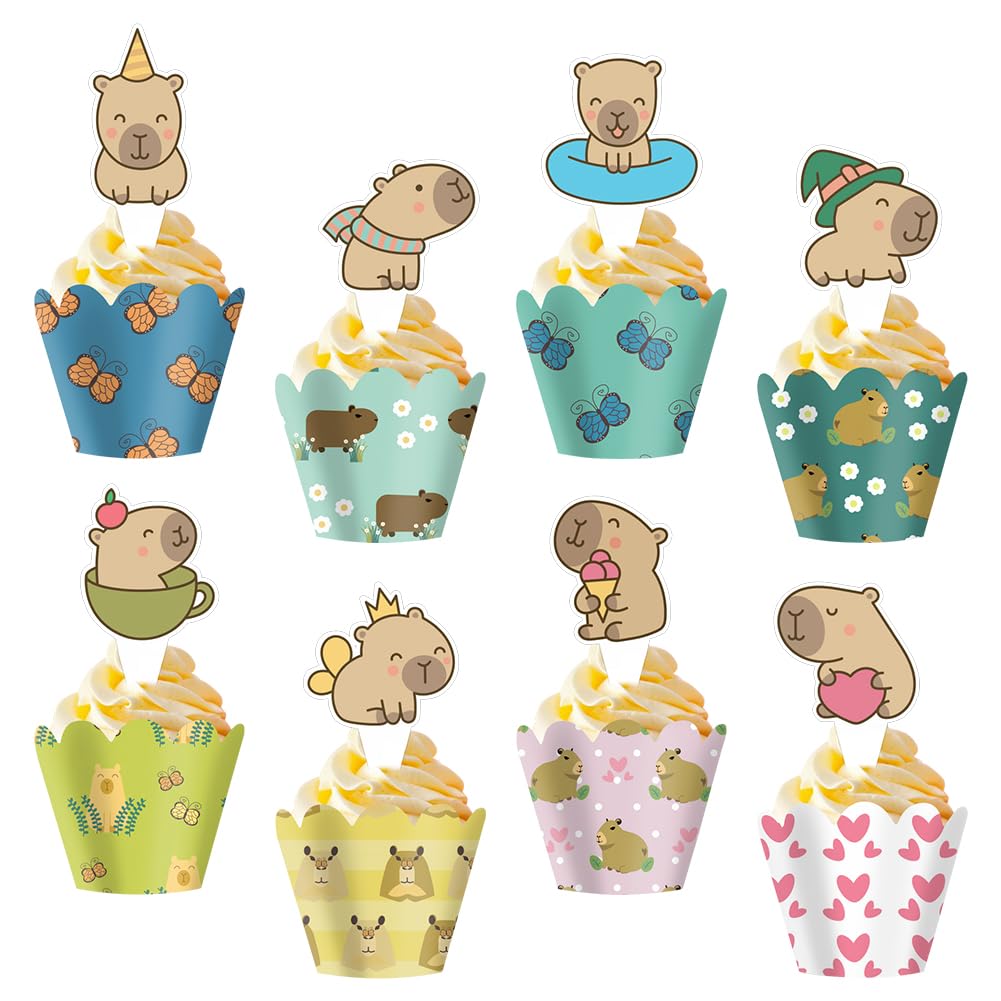 Adornos y envoltorios de capybara para cupcakes de baby shower y boda