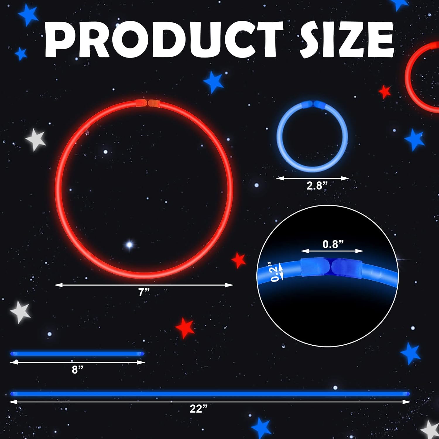 Sotiff 120 Bulk 4th of July Glow Stick 22 Inches Red White Blue Glow in the Dark Necklace Stick Bracelets with Connectors Accessories