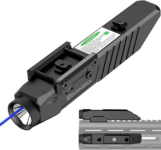 Mlok Picatinny 2 in 1 Tactical Flashlight with Blue Laser Sight Combo, Body Material Polymer 1450 Lumen Light with Rechargeable Battery (Blue Laser)