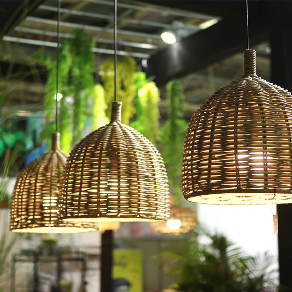 Lampadario da Fattoria da 1 Confezione Lampada A Sospensione in Rattan, Luci Decorative Boho Lampade A Sospensione in Vimini, Lampade A Sospensione E27 Isola Cucina per Soggiorno
