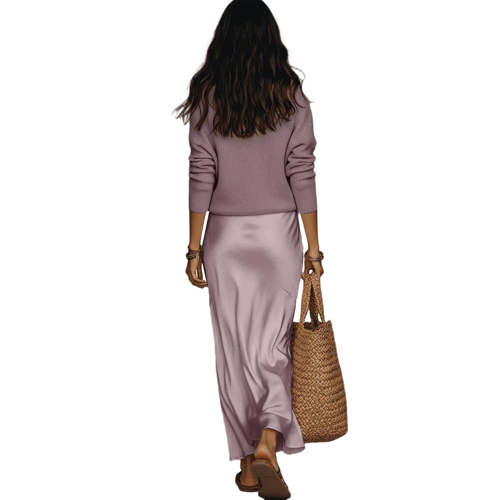 Generisch Damen Satin Sexy Spaghettiträger Kleid Langer Kleider Sommer für Frauen Partykleider Zweiteiliges Kleid mit Überwurf langärmeliger Bluse