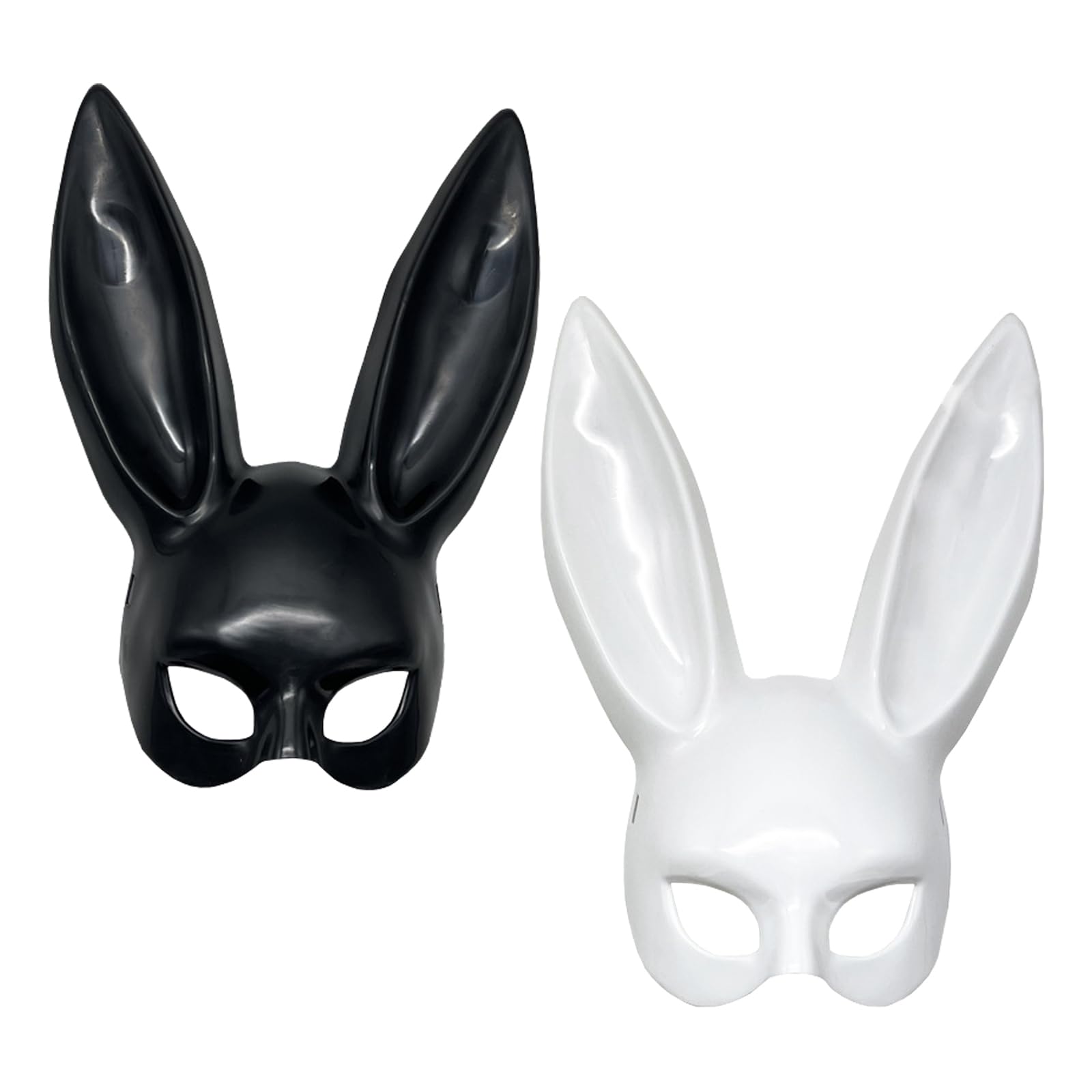 TENGMEIHUIO 2Pcs Bunny Ear Half Face Mask Black White Adult Masquerade Mask Cosplay Costume Accessories for Easter Halloween Carnival Animal Theme Party World Book Day Role Play (Black and White)