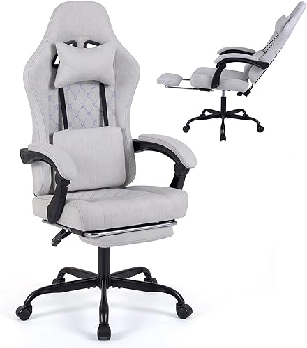 Giantex Silla de juegos, silla ergonómica para computadora con reposacabezas, soporte lumbar, reposabrazos de conexión, respaldo reclinable y