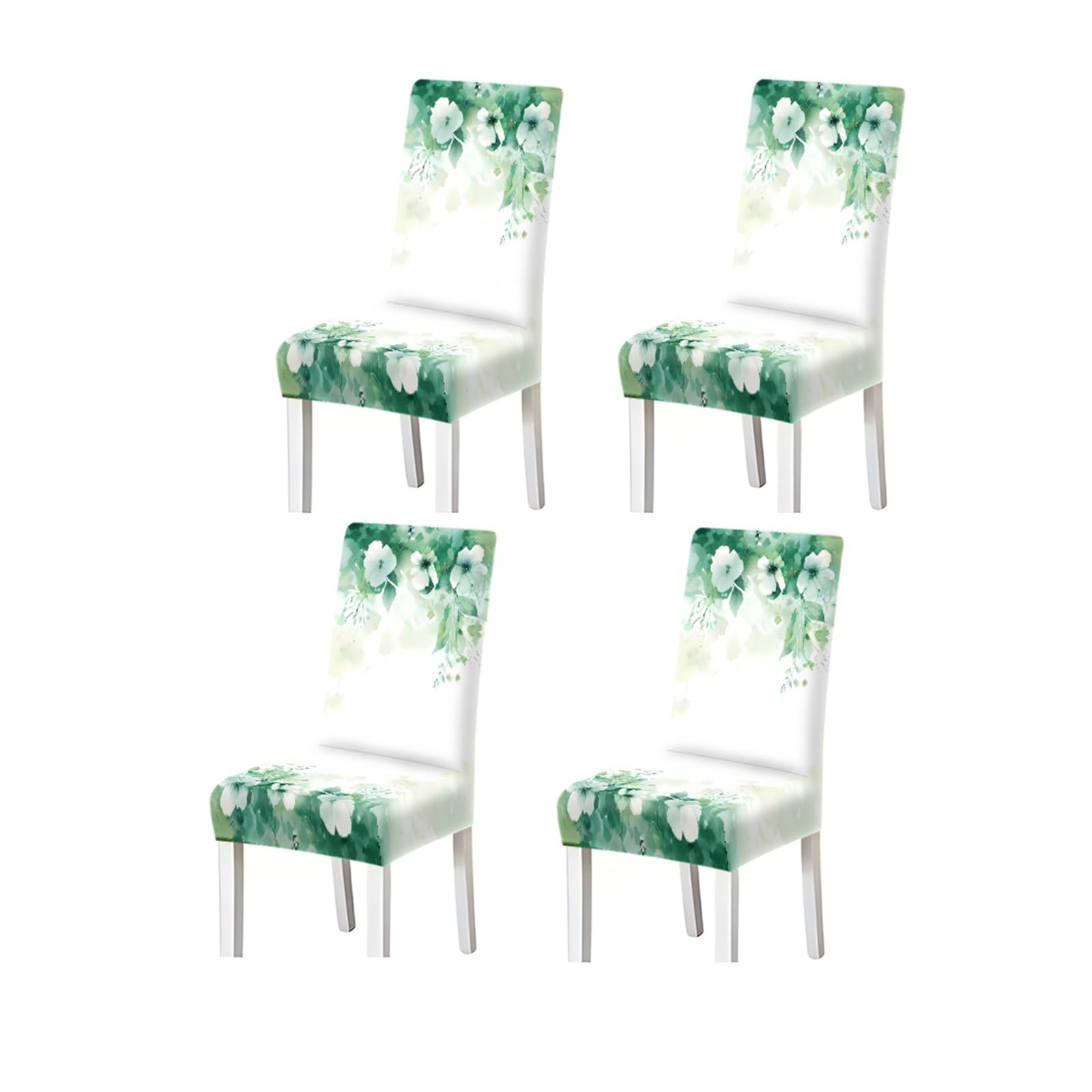 FZJKGH Green Floral Dining Chair Covers Set Of 2/4/6, Stretch Washable High Back Chair Covers, Watercolor Print Removable Stretch Slipcovers for Dining Chairs(4PCSChair cover)