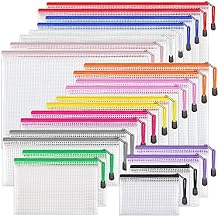 JARLINK 24pcs Mesh Zipper Pouch 12 Colors, 8 Sizes Waterproof Zipper Bags for Board Games Storage, Organization Pouches for School Supplies, Office Appliances, Cosmetics, and Travel Accessories