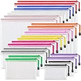 JARLINK 24pcs Mesh Zipper Pouch 12 Colors, 8 Sizes Waterproof Zipper Bags for Board Games Storage, Organization Pouches for School Supplies, Office Appliances, Cosmetics, and Travel Accessories